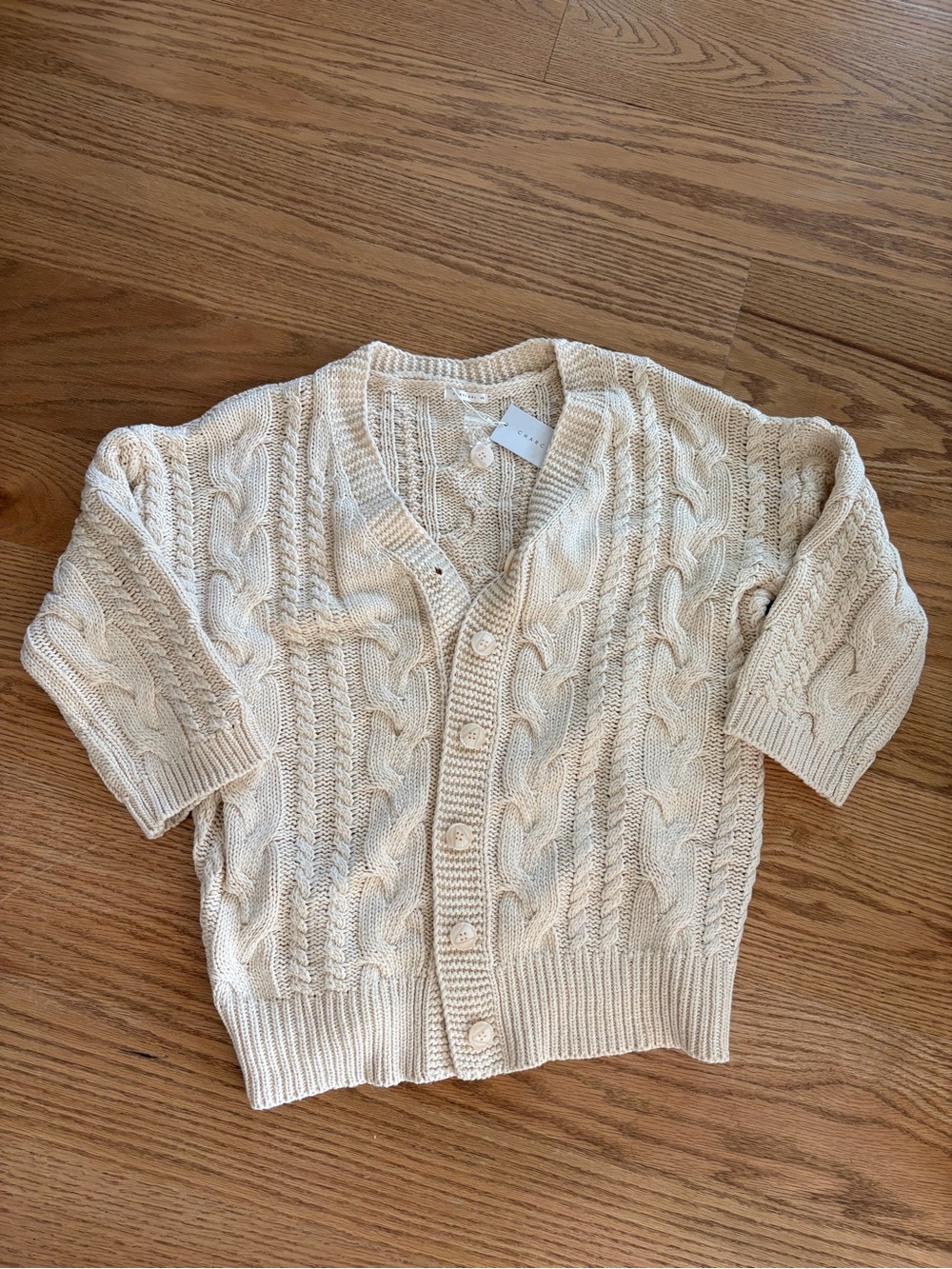 Women's Cream Cable-Knit Button Cardigan Sweater